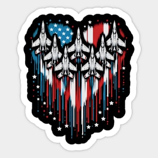 Fighter Jet Airplane American Flag USA Heart 4th Of July Sticker